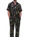 Simkhai Connor Regular Fit Palm Print Silk Camp Shirt In Black