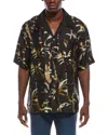 Simkhai Connor Regular Fit Palm Print Silk Camp Shirt In Black