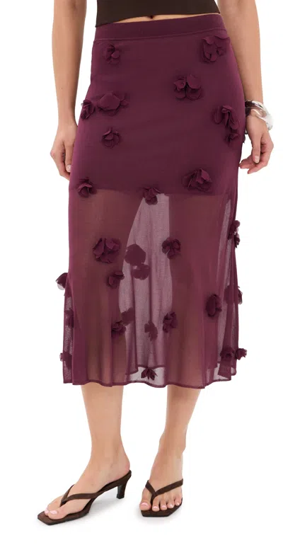 Simkhai Cora Floral Applique Midi Skirt Fig In Purple