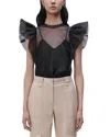 Simkhai Women's Corina Organza Ruffle-sleeve Top In Black