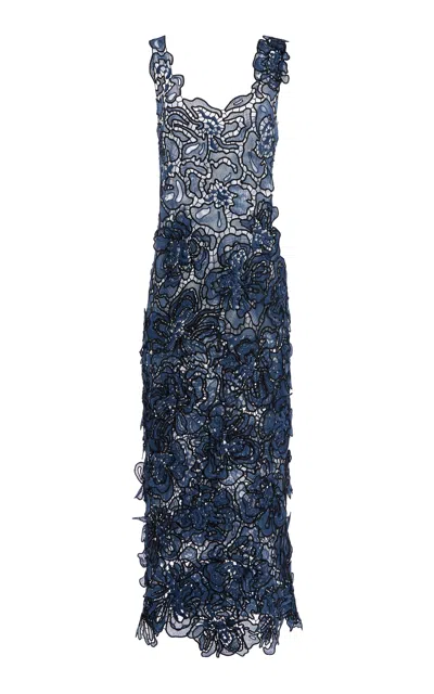 Simkhai Corinna Floral-lace Midi Dress In Blue