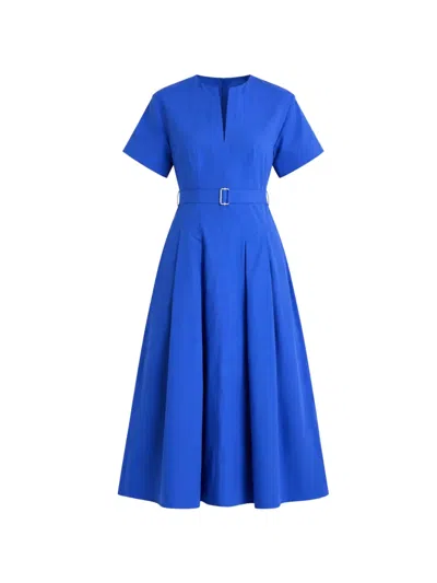 Simkhai Corinne Belted Flared Midi Dress In Blue