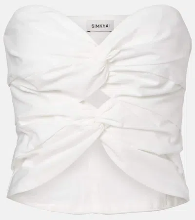 Simkhai Cornelia Cutout Ruched Cotton-blend Top In White