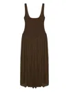 Simkhai Corset-bodice Pleated Midi Day Dress In Brown