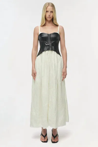 SIMKHAI CORTLAND BELTED BUSTIER MIDI DRESS IN BLACK MULTI
