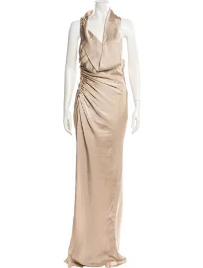 Pre-owned Simkhai Cowl Neck Long Dress In Neutral