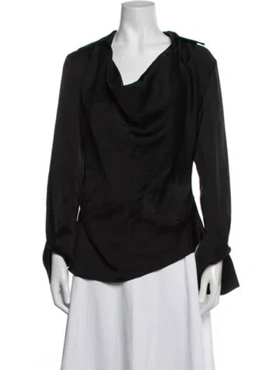 Pre-owned Simkhai Cowl Neck Long Sleeve Blouse In Black