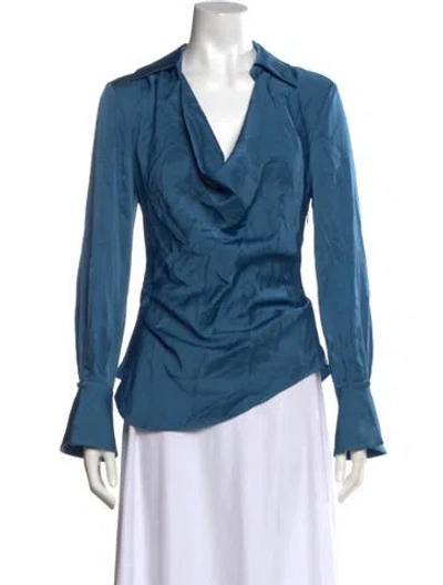 Pre-owned Simkhai Cowl Neck Long Sleeve Blouse In Blue