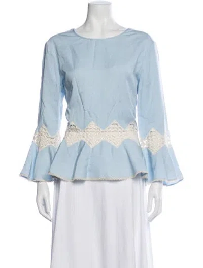 Pre-owned Simkhai Crew Neck Long Sleeve Blouse In Blue