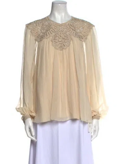 Pre-owned Simkhai Crew Neck Long Sleeve Blouse In Neutral