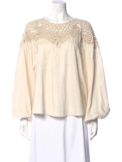 Pre-owned Simkhai Crew Neck Long Sleeve Blouse In Neutral