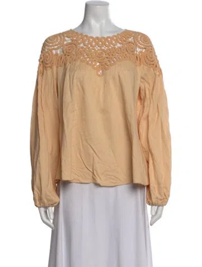 Pre-owned Simkhai Crew Neck Long Sleeve Blouse In Orange