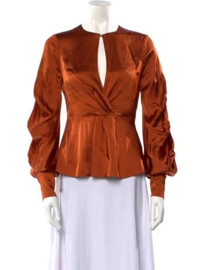 Pre-owned Simkhai Crew Neck Long Sleeve Blouse W/ Tags In Brown