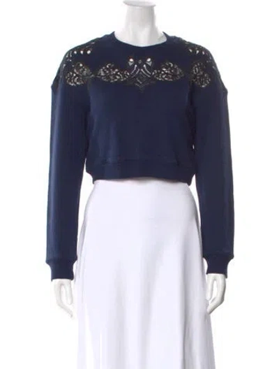 Pre-owned Simkhai Crew Neck Long Sleeve Crop Top In Blue