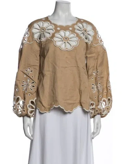 Pre-owned Simkhai Crew Neck Long Sleeve Top In Neutrals