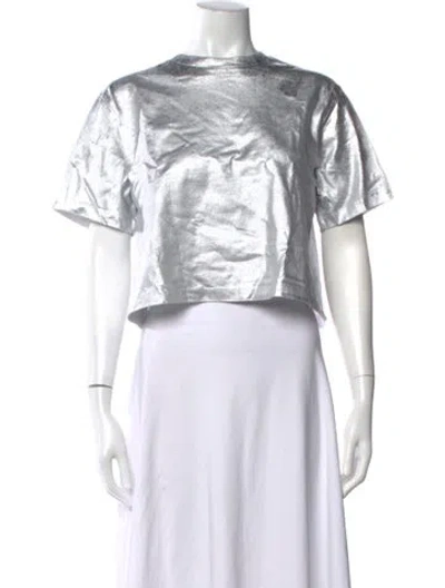 Pre-owned Simkhai Crew Neck Short Sleeve Crop Top In Silver