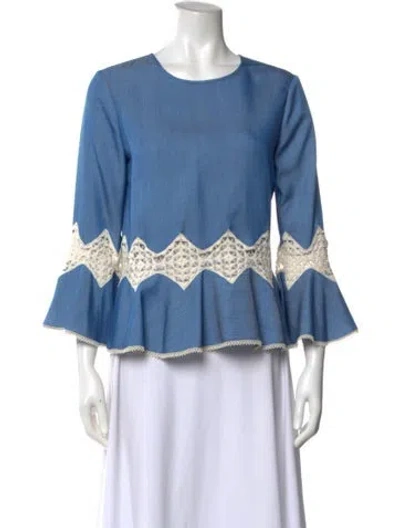 Pre-owned Simkhai Crew Neck Three-quarter Sleeve Blouse In Blue