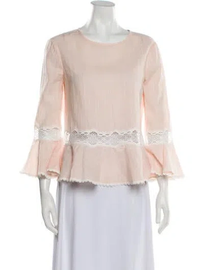 Pre-owned Simkhai Crew Neck Three-quarter Sleeve Blouse In Orange