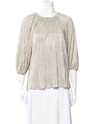 Pre-owned Simkhai Crew Neck Three-quarter Sleeve Blouse In Silver