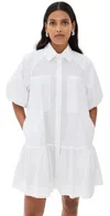 Simkhai Chrissy Puff-sleeve Cotton Poplin Mini Shirtdress In Sand