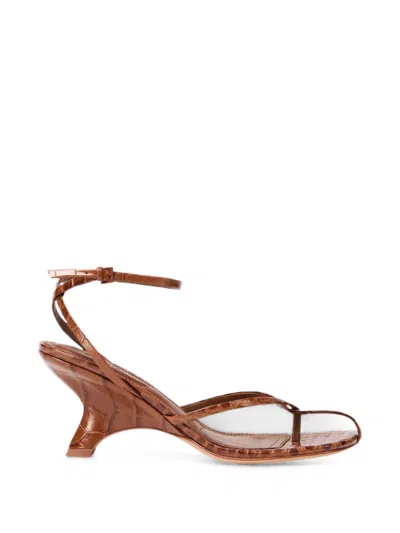Simkhai Croc-embossed Leather Kelsey Heeled Sandals 75 In Brown