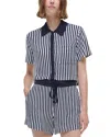 Simkhai Ireland Short Sleeve Cropped Camp Shirt In Midnight Stripe In Midnight Stripe