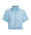 Simkhai Makaia Cropped Button Down Shirt In Azure Sky Multi In Blue