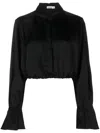 Simkhai Blythe Button-front Cropped Satin Shirt In Black