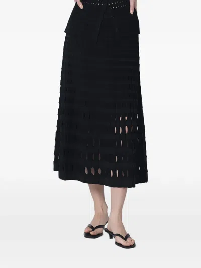 Simkhai Midi Skirt Sheer Knit High Waist In Black