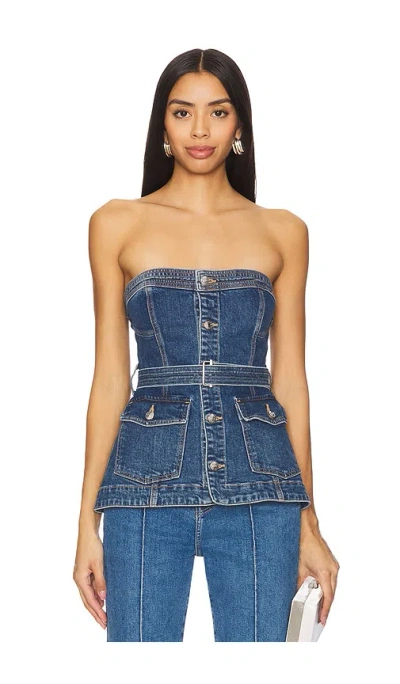 Simkhai Cyan Belted Denim Bustier Top In Blue