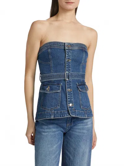 SIMKHAI CYAN BELTED BUSTIER TOP IN MARINE WASH