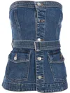 Simkhai Cyan Belted Denim Bustier Top In Blue