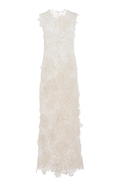 Simkhai Dahlia Floral-lace Midi Dress In White