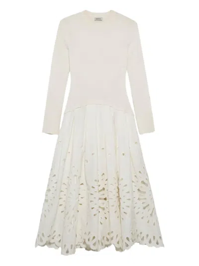 Simkhai Daila Eyelet-embroidered Mixed Media Midi Dress In White
