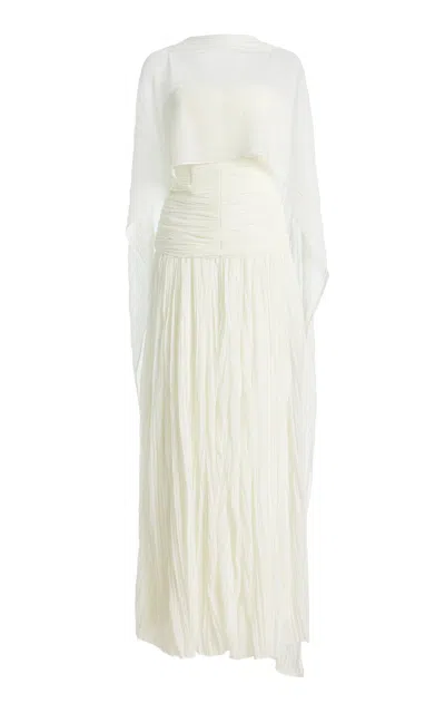 Simkhai Danielle Crinkled Jersey Cape Gown In White