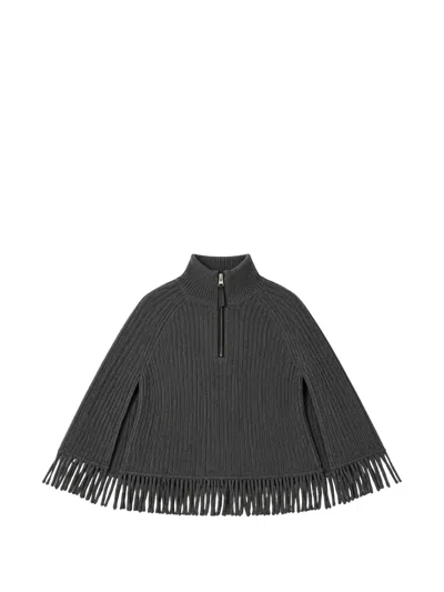 Simkhai Danni Fringe-trimmed Cape Sweater In Gray