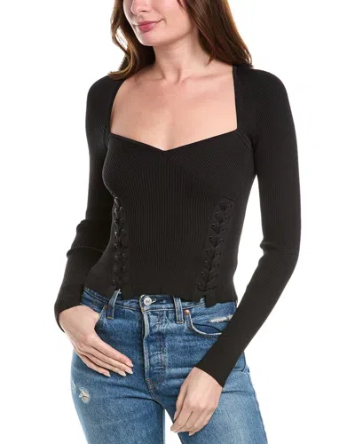 Simkhai Lace-up Ribbed-knit Top In Black