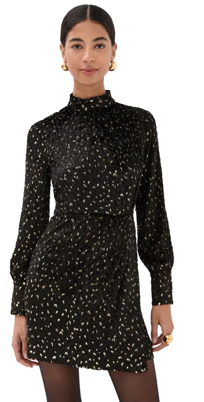 Simkhai Daphne Long Sleeve Draped Mock Neck Mini Dress Black Multi In Brown