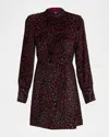 Simkhai Daphne Printed Long-sleeve Mini Dress In Burgundy