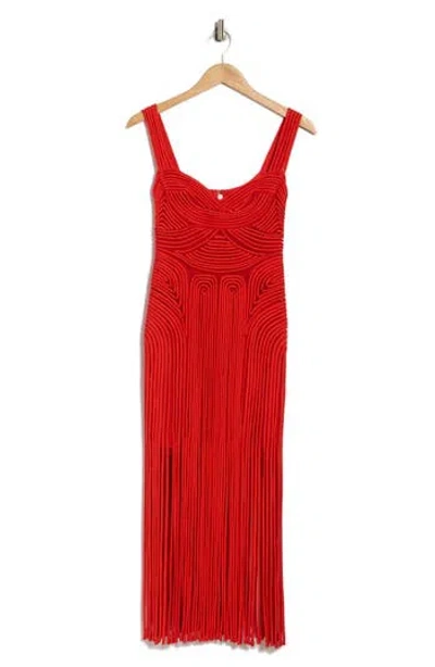 Simkhai Darby Fringe Hem Midi Dress In Red