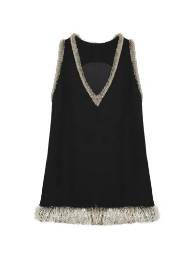 Simkhai Darcy Bead-trimmed Fringe-hem Mini Dress In Black