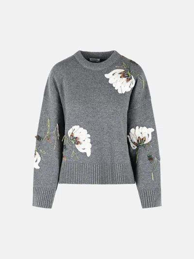 Simkhai Dawna Wool Cashmere Sweater Floral Embroidery In Gray