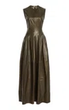 Simkhai Dawson Lambskin Maxi Dress In Olive