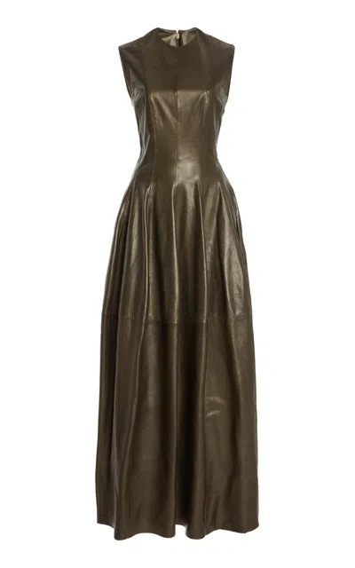 Simkhai Dawson Lambskin Maxi Dress In Olive