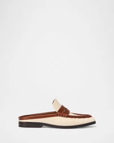 SIMKHAI DEAN CANVAS & LEATHER BACKLESS LOAFERS