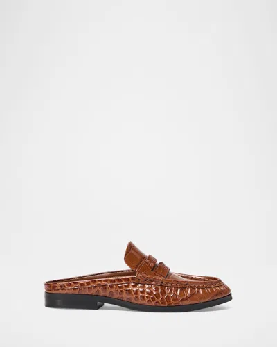 Simkhai Dean Croc-embossed Leather Backless Loafers In Brown