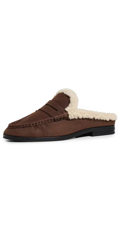 Simkhai Dean Shearling Loafer Mules Cacao Ecru In Brown
