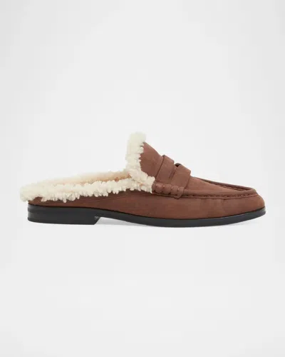 Simkhai Dean Shearling-lined Suede Loafer Mules In Brown