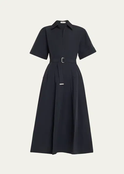 SIMKHAI DEANNA BELTED POPLIN SHORT-SLEEVE MIDI SHIRTDRESS