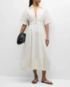 Shop Simkhai Deanna Belted Poplin Short-sleeve Midi Shirtdress In White